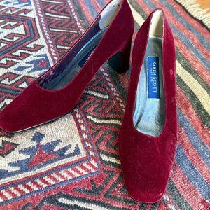 vintage karen scott red velvet heels